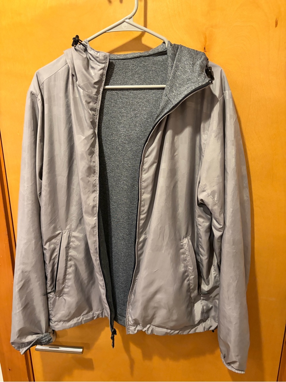 Hawke and co Men's Hooded Windbreaker Jacket reversible silver camo gray M